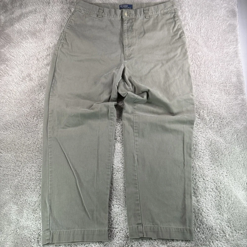 Polo Ralph Lauren Vintage Chino Pants Mens 38x30 Gray Cotton Pleated Classic Fit